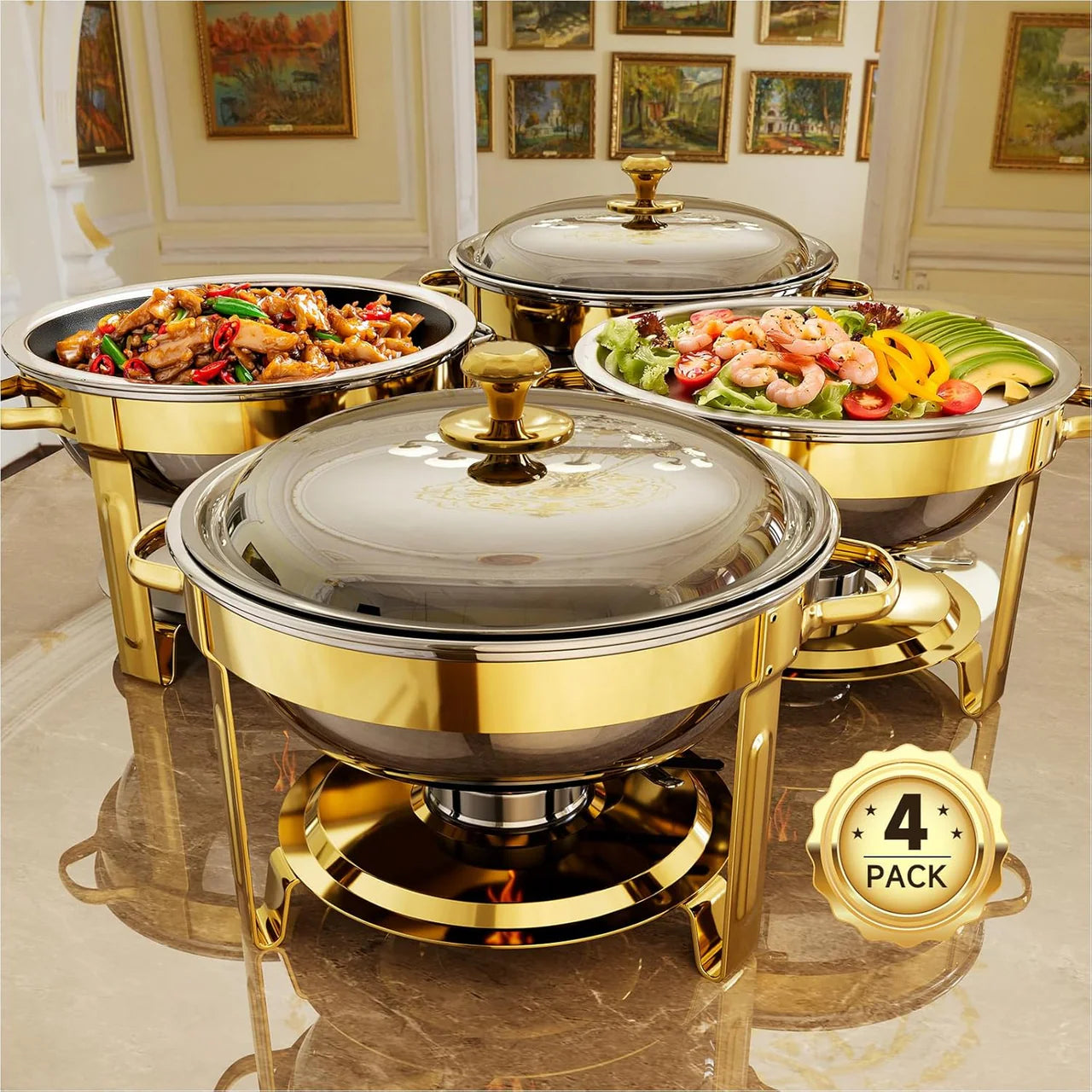 Chafing Dishes for Buffet, 4-Pack 5QT Round Stainless Steel Set
